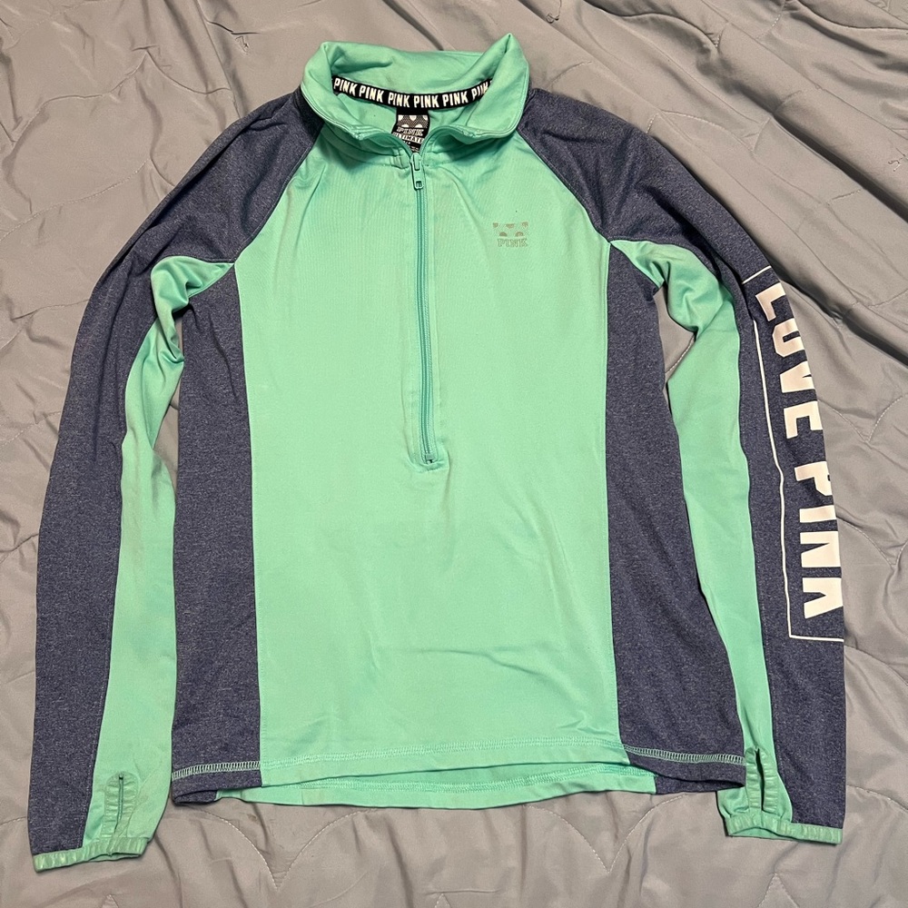VS PINK Turquoise/ Indigo athletic fleece half zip NWOT